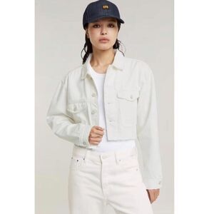 $180 G-Star RAW Cropped Wander
Ecru Denim Jacket Destroyed Raw Hem, Lt Chalk NEW